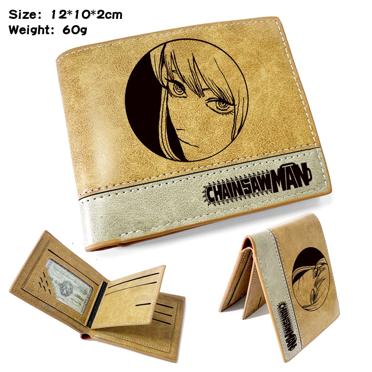 Chainsaw man Anime high quality PU two fold embossed wallet 12X10X2CM 60G