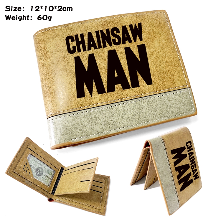 Chainsaw man Anime high quality PU two fold embossed wallet 12X10X2CM 60G