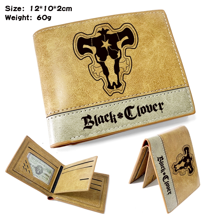 Black clover Anime high quality PU two fold embossed wallet 12X10X2CM 60G