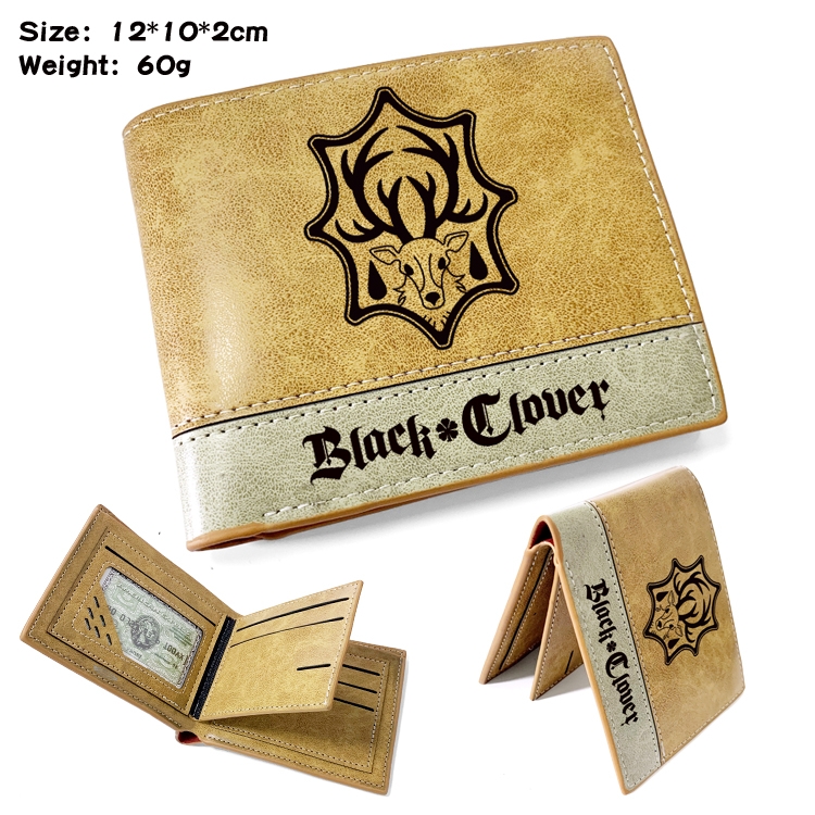 Black clover Anime high quality PU two fold embossed wallet 12X10X2CM 60G