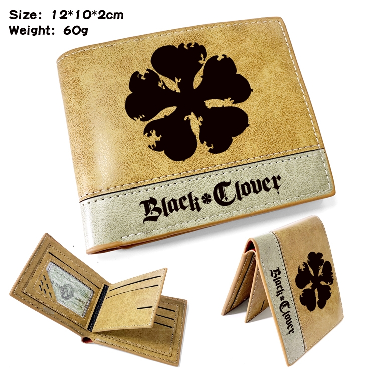 Black clover Anime high quality PU two fold embossed wallet 12X10X2CM 60G