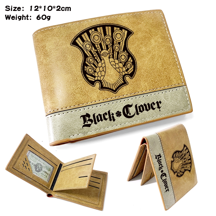 Black clover Anime high quality PU two fold embossed wallet 12X10X2CM 60G