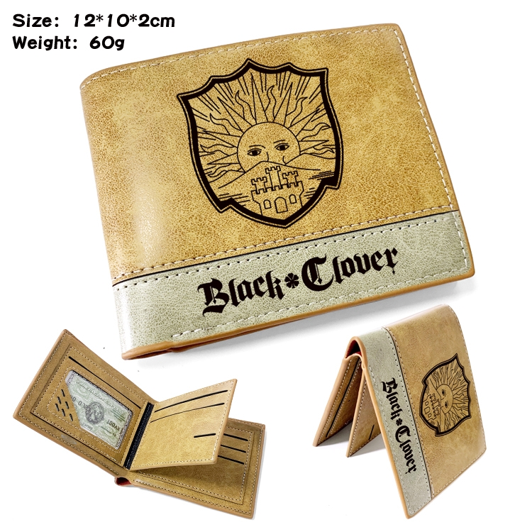 Black clover Anime high quality PU two fold embossed wallet 12X10X2CM 60G