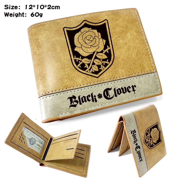 Black clover Anime high quality PU two fold embossed wallet 12X10X2CM 60G