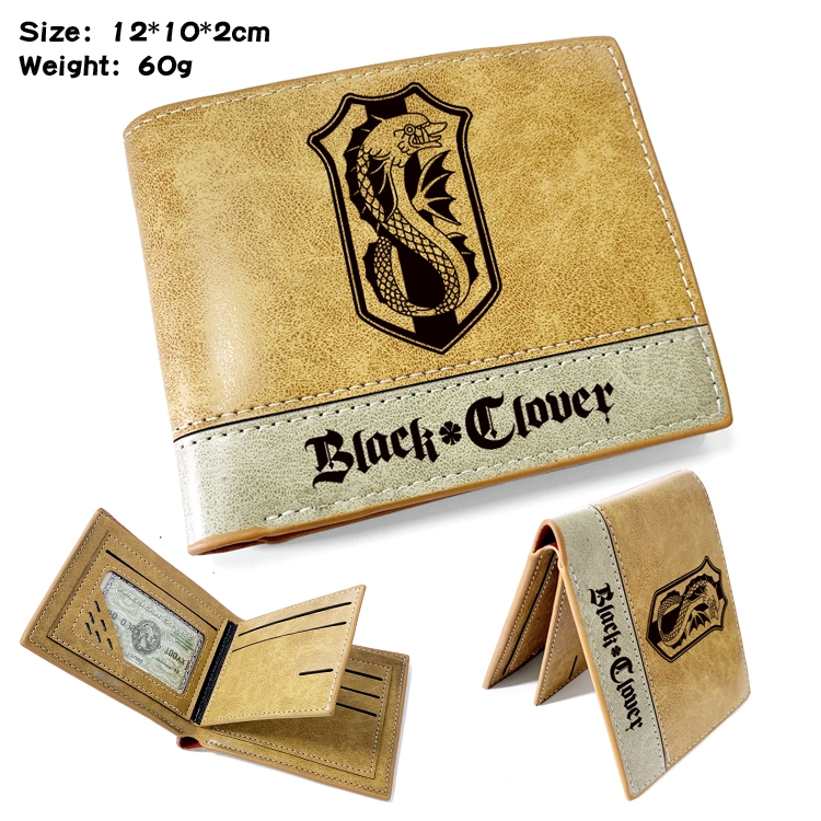 Black clover Anime high quality PU two fold embossed wallet 12X10X2CM 60G