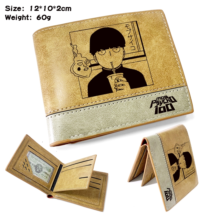 Mob Psycho 100 Anime high quality PU two fold embossed wallet 12X10X2CM 60G