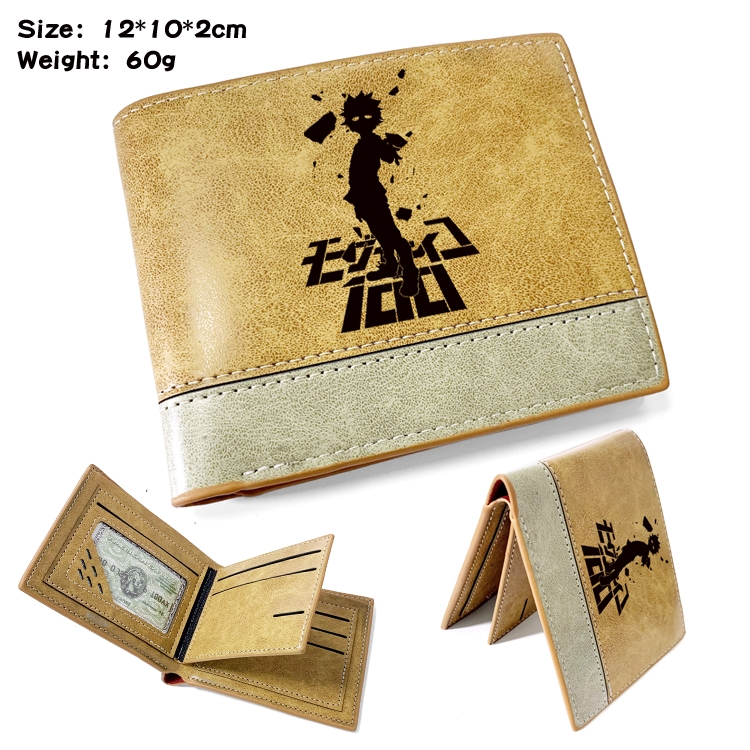 Mob Psycho 100 Anime high quality PU two fold embossed wallet 12X10X2CM 60G