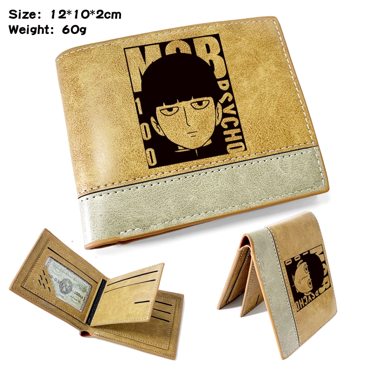 Mob Psycho 100 Anime high quality PU two fold embossed wallet 12X10X2CM 60G