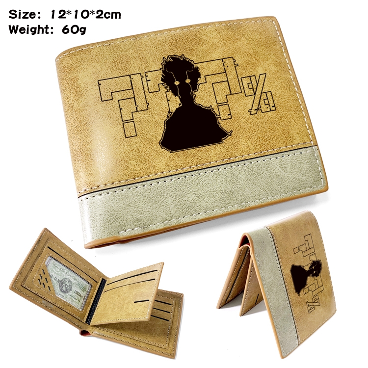 Mob Psycho 100 Anime high quality PU two fold embossed wallet 12X10X2CM 60G