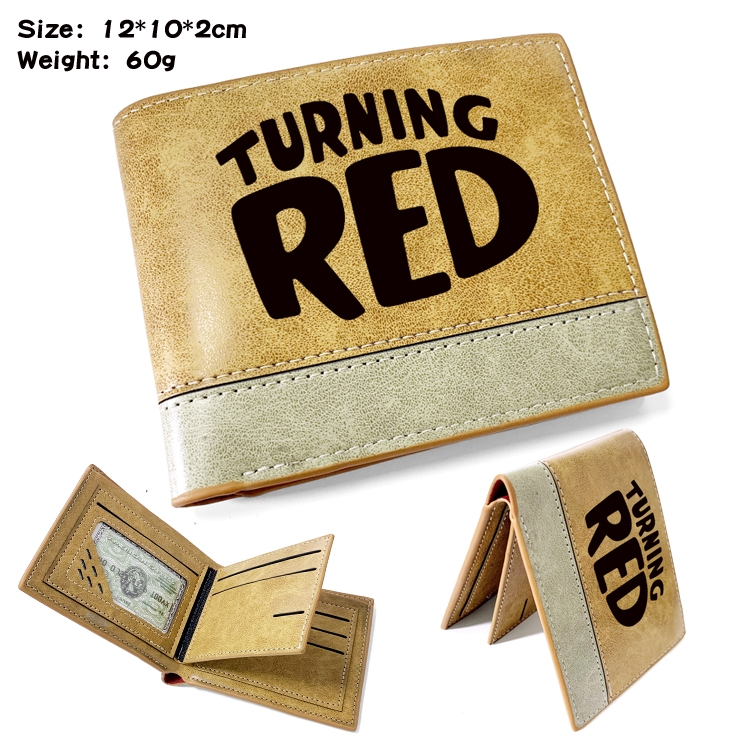 Turning Red  Anime high quality PU two fold embossed wallet 12X10X2CM 60G