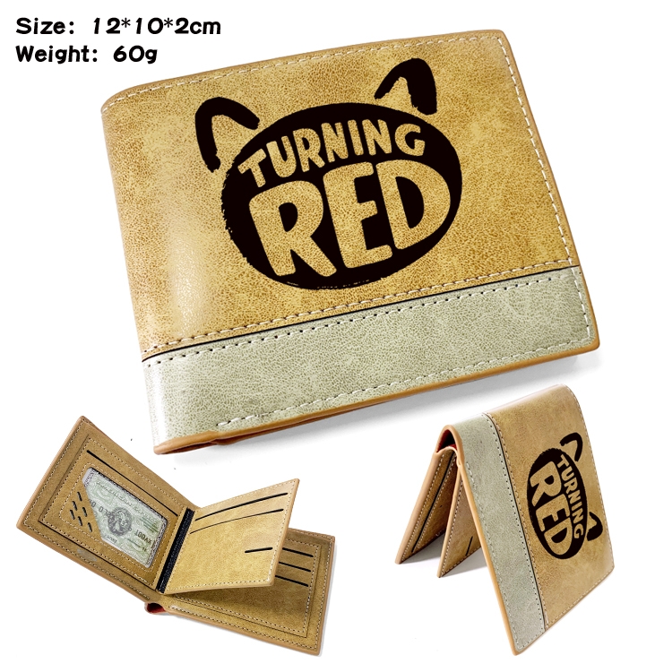 Turning Red  Anime high quality PU two fold embossed wallet 12X10X2CM 60G