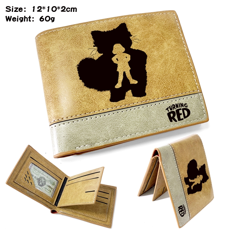 Turning Red  Anime high quality PU two fold embossed wallet 12X10X2CM 60G