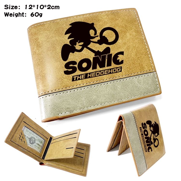 Sonic The Hedgehog Anime high quality PU two fold embossed wallet 12X10X2CM 60G