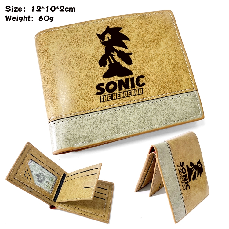 Sonic The Hedgehog Anime high quality PU two fold embossed wallet 12X10X2CM 60G