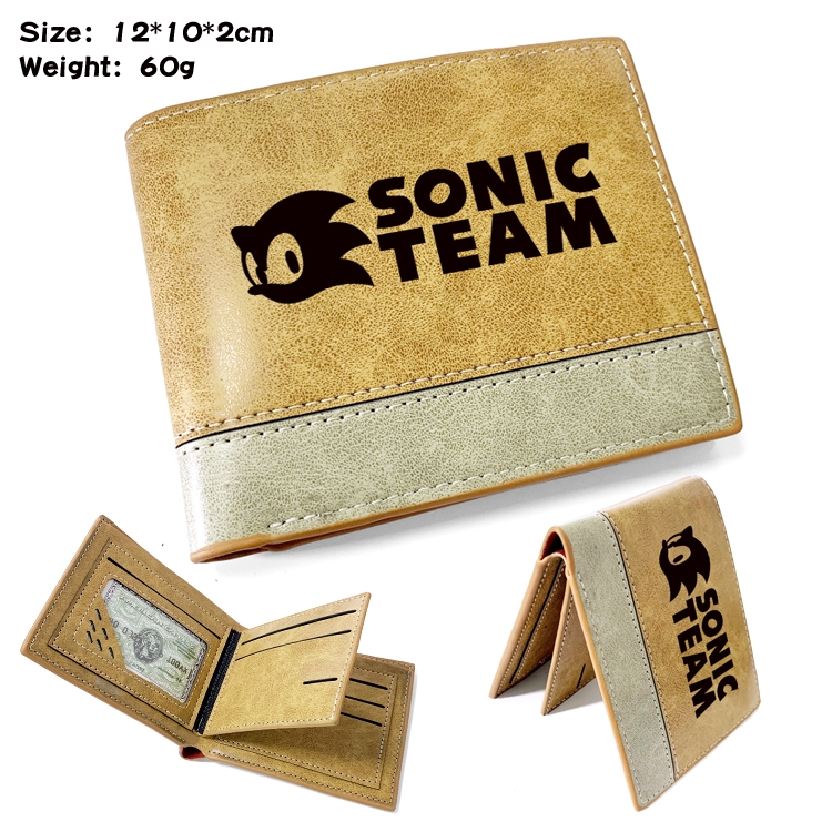 Sonic The Hedgehog Anime high quality PU two fold embossed wallet 12X10X2CM 60G