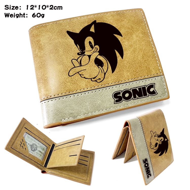 Sonic The Hedgehog Anime high quality PU two fold embossed wallet 12X10X2CM 60G