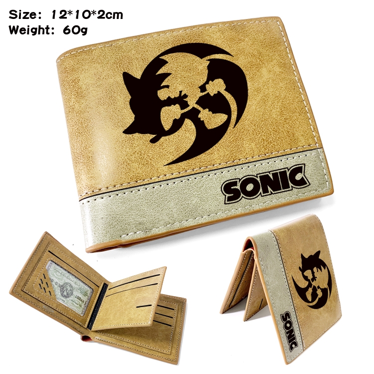 Sonic The Hedgehog Anime high quality PU two fold embossed wallet 12X10X2CM 60G