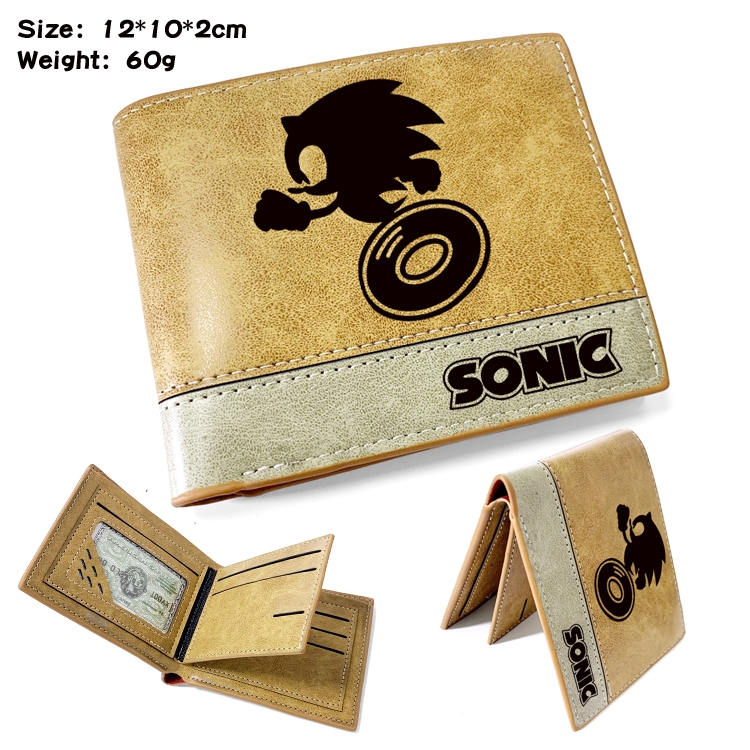 Sonic The Hedgehog Anime high quality PU two fold embossed wallet 12X10X2CM 60G