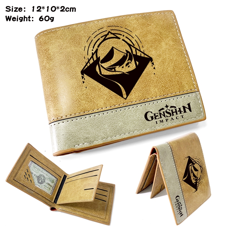 Genshin Impact Anime high quality PU two fold embossed wallet 12X10X2CM 60G