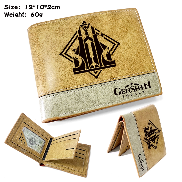 Genshin Impact Anime high quality PU two fold embossed wallet 12X10X2CM 60G