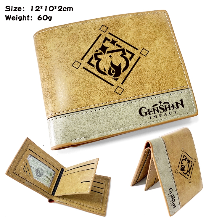 Genshin Impact Anime high quality PU two fold embossed wallet 12X10X2CM 60G