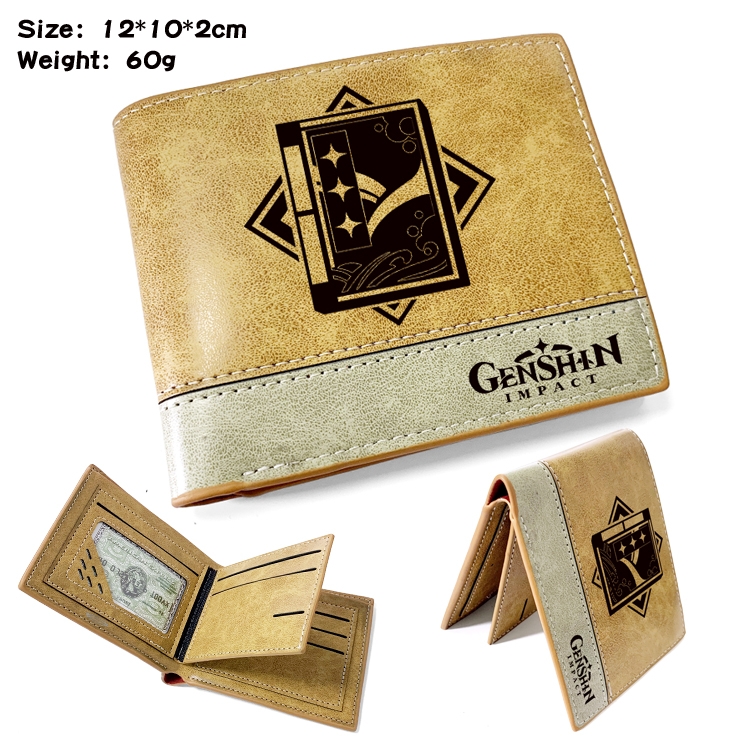 Genshin Impact Anime high quality PU two fold embossed wallet 12X10X2CM 60G