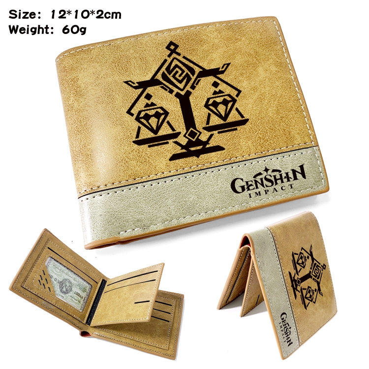 Genshin Impact Anime high quality PU two fold embossed wallet 12X10X2CM 60G