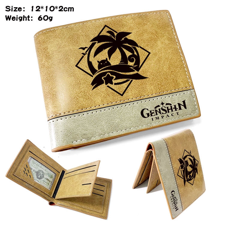 Genshin Impact Anime high quality PU two fold embossed wallet 12X10X2CM 60G