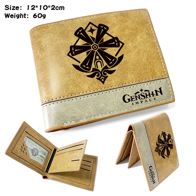 Genshin Impact Anime high quality PU two fold embossed wallet 12X10X2CM 60G