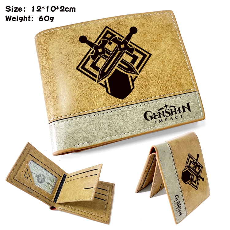 Genshin Impact Anime high quality PU two fold embossed wallet 12X10X2CM 60G