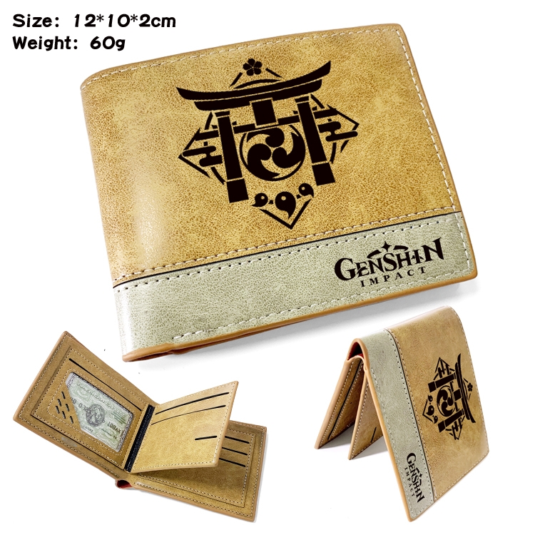 Genshin Impact Anime high quality PU two fold embossed wallet 12X10X2CM 60G