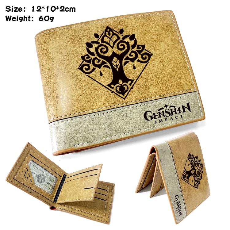 Genshin Impact Anime high quality PU two fold embossed wallet 12X10X2CM 60G