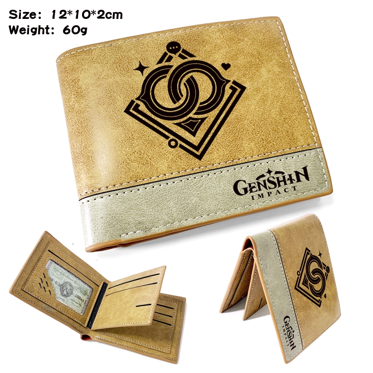 Genshin Impact Anime high quality PU two fold embossed wallet 12X10X2CM 60G