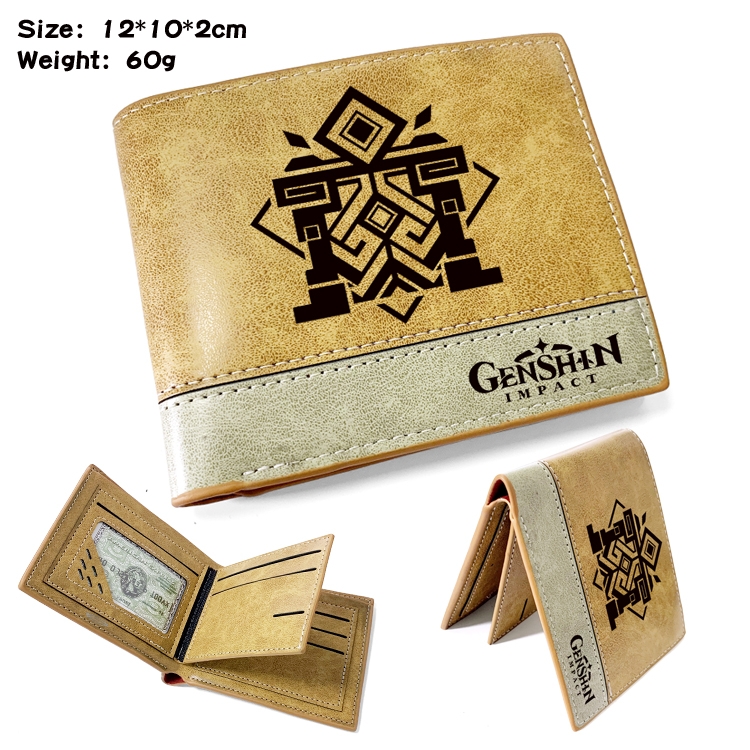 Genshin Impact Anime high quality PU two fold embossed wallet 12X10X2CM 60G