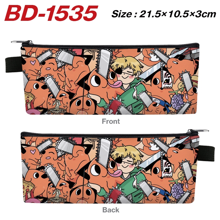 Chainsaw man Anime PU Leather Zipper Pencil Case Stationery Box 21.5X10.5X3CM BD-1535A