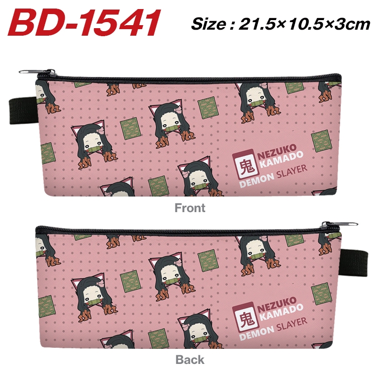 Demon Slayer Kimets Anime PU Leather Zipper Pencil Case Stationery Box 21.5X10.5X3CM BD-1541A