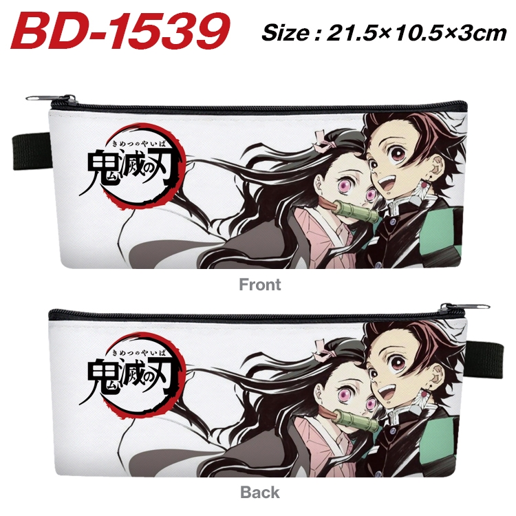 Demon Slayer Kimets Anime PU Leather Zipper Pencil Case Stationery Box 21.5X10.5X3CM  BD-1539A