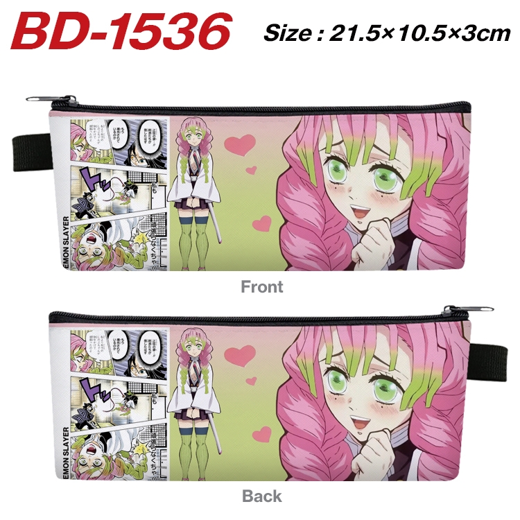 Demon Slayer Kimets Anime PU Leather Zipper Pencil Case Stationery Box 21.5X10.5X3CM BD-1536A