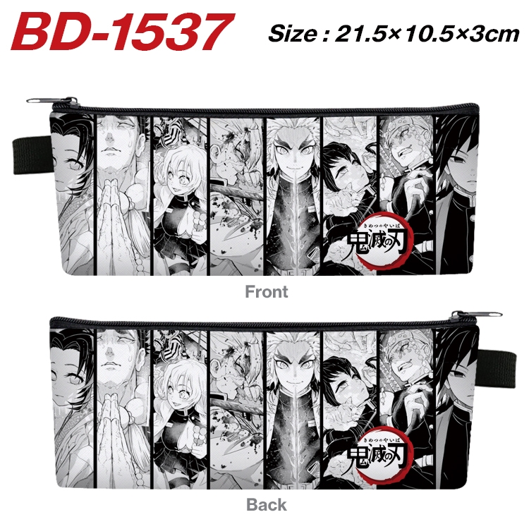 Demon Slayer Kimets Anime PU Leather Zipper Pencil Case Stationery Box 21.5X10.5X3CM BD-1537A