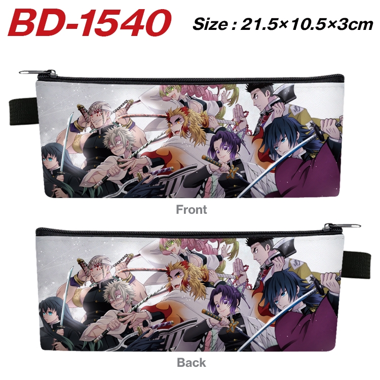 Demon Slayer Kimets Anime PU Leather Zipper Pencil Case Stationery Box 21.5X10.5X3CM  BD-1540A