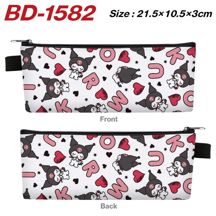 Kuromi and Melody  Anime PU Leather Zipper Pencil Case Stationery Box 21.5X10.5X3CM BD-1582A