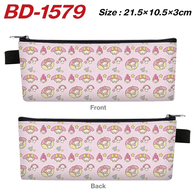 Kuromi and Melody  Anime PU Leather Zipper Pencil Case Stationery Box 21.5X10.5X3CM  BD-1579A