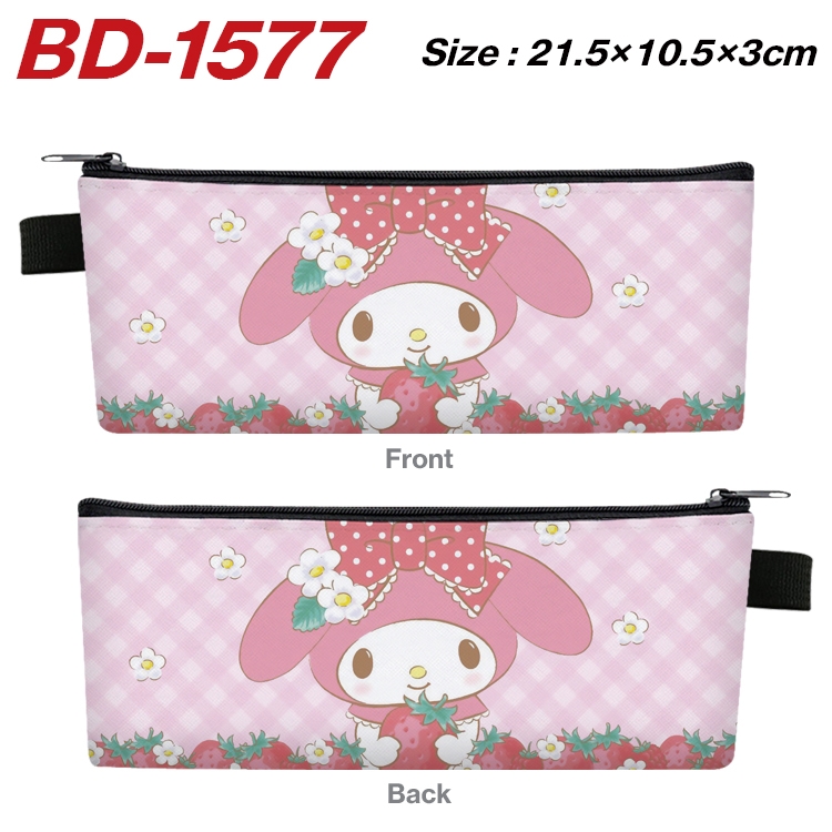 Kuromi and Melody  Anime PU Leather Zipper Pencil Case Stationery Box 21.5X10.5X3CM BD-1577A