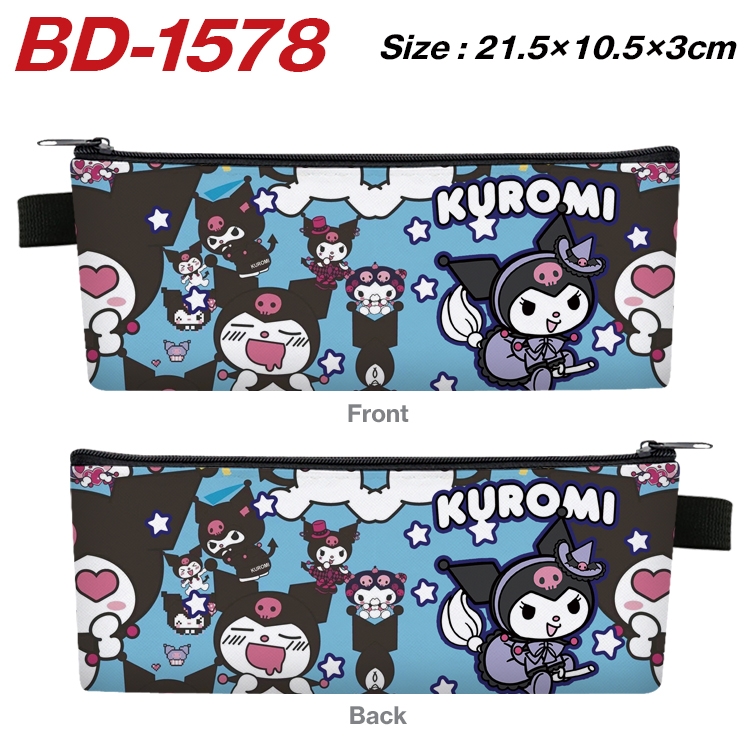 Kuromi and Melody  Anime PU Leather Zipper Pencil Case Stationery Box 21.5X10.5X3CM BD-1578A