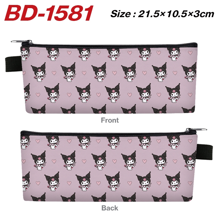 Kuromi and Melody  Anime PU Leather Zipper Pencil Case Stationery Box 21.5X10.5X3CM BD-1581A