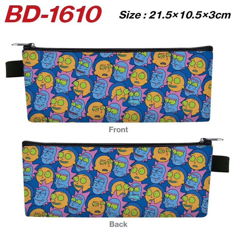 Rick and Morty Anime PU Leather Zipper Pencil Case Stationery Box 21.5X10.5X3CM BD-1610A