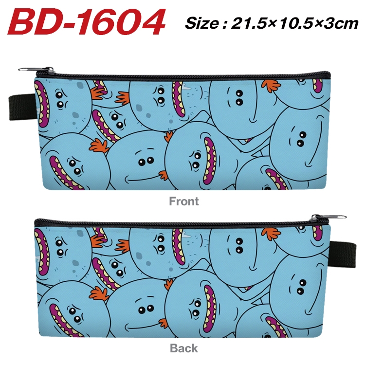 Rick and Morty Anime PU Leather Zipper Pencil Case Stationery Box 21.5X10.5X3CM BD-1604A