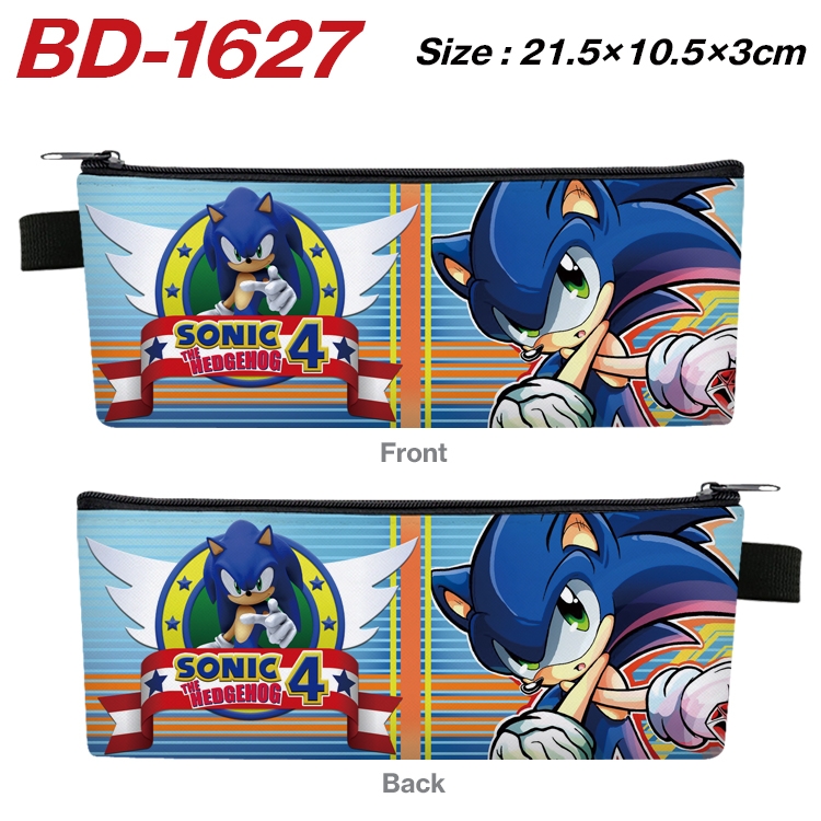 Sonic The Hedgehog Anime PU Leather Zipper Pencil Case Stationery Box 21.5X10.5X3CM BD-1627A