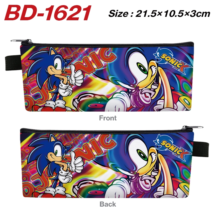 Sonic The Hedgehog Anime PU Leather Zipper Pencil Case Stationery Box 21.5X10.5X3CM  BD-1621A