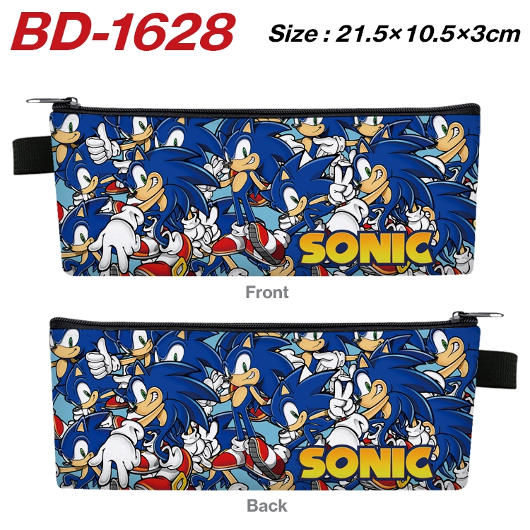 Sonic The Hedgehog Anime PU Leather Zipper Pencil Case Stationery Box 21.5X10.5X3CM BD-1628A